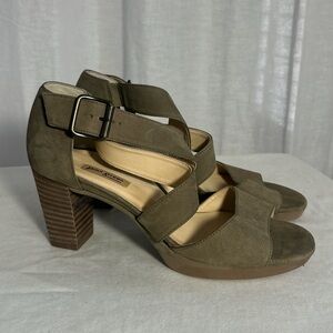 Paul Green Olive Suede Strappy Block Heel Sandals